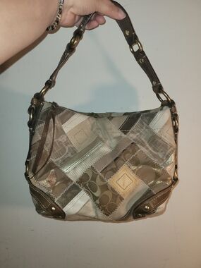 COACH Patchwork Shoulder Bag - Beige & Brown VINTAGE